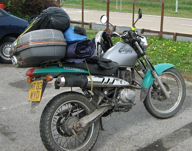 A Honda CLR 125 Loaded up for camping